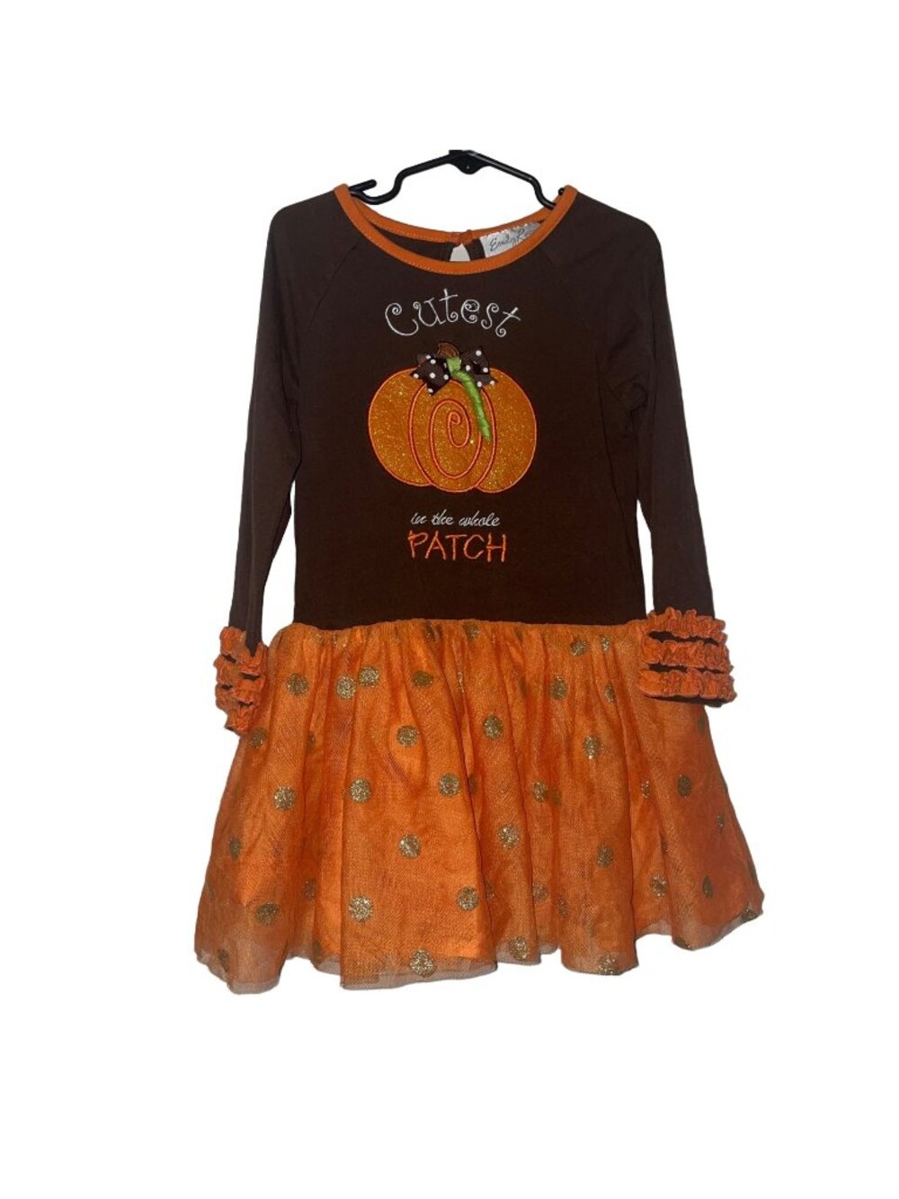 Emily Rose Girls  Pumpkin Patch Dress Set Size 5 Orange & Brown